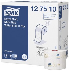 127510 - T6 - Tork Mid-size extra jemný toaletný papier v kotúči Premium 3-vrst. 70 m, celulóza +recykel biely, cena za balenie 27 ks